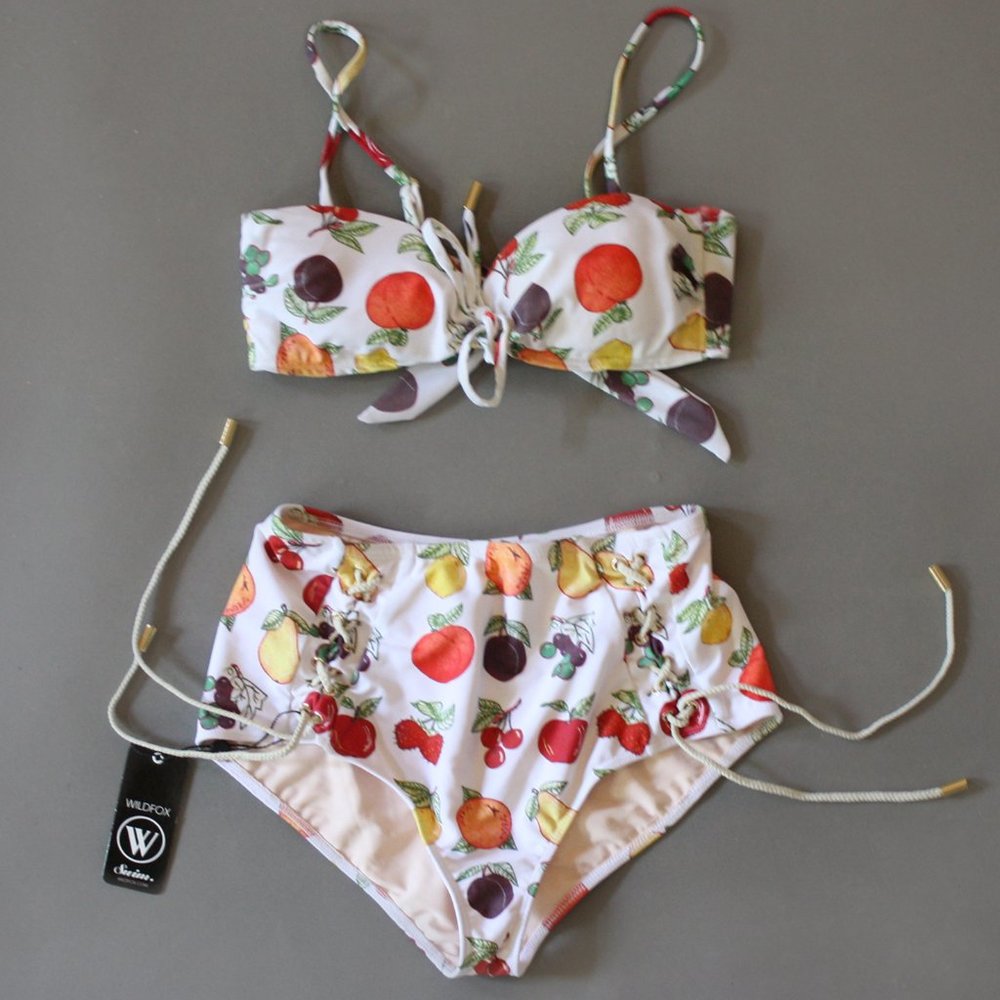 WILDFOX COUTURE Fruit Punch lace up bikini set S/M